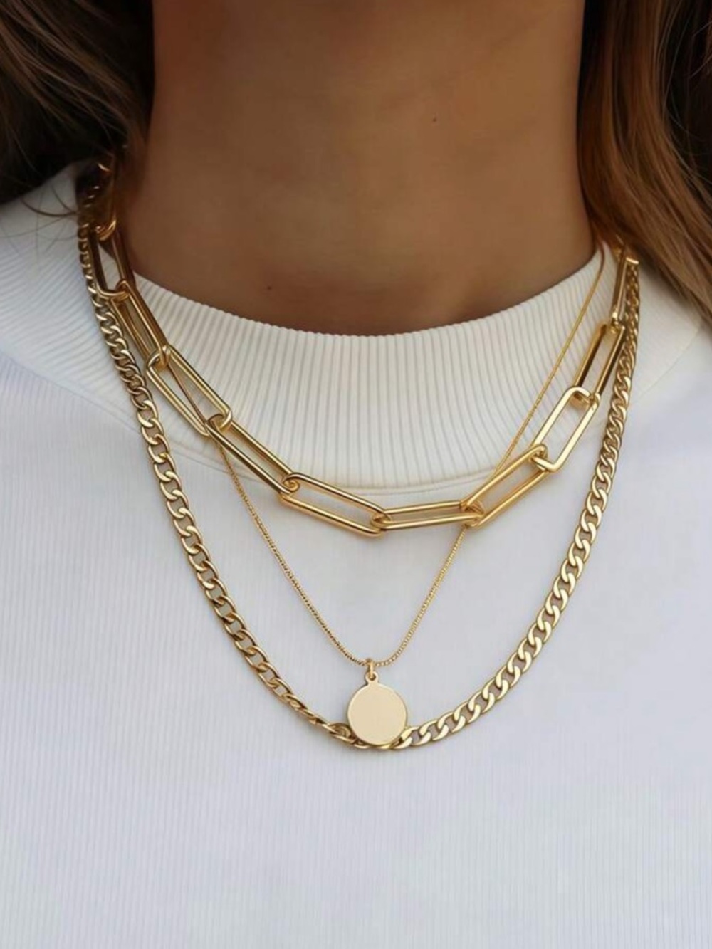 Layered Link and Coin Necklace Set A1821